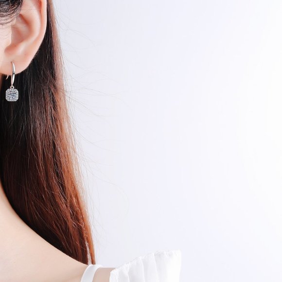 Certified 1ct. t.w. Moissanite Diamond Halo Drop Earrings NEW - Picture 2 of 9